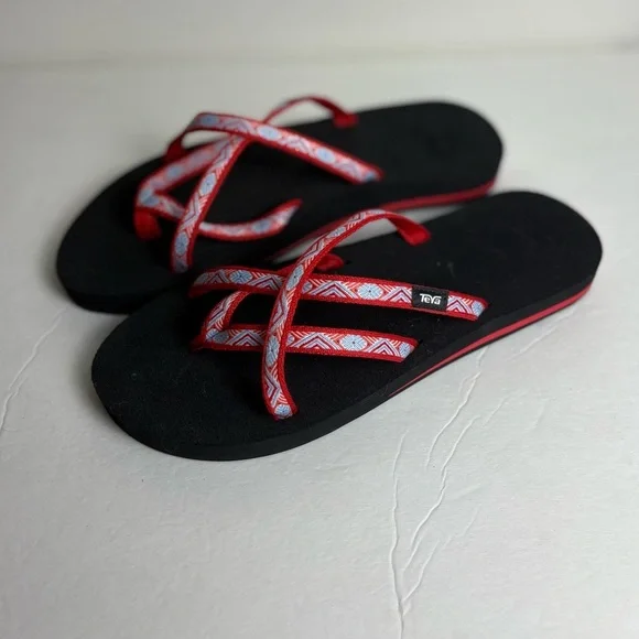 TEVA Olowahu Island Red Strappy Flip Flop Sandals Women’s size 11 - Picture 2 of 5